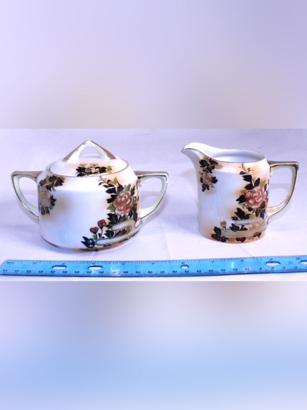 Antique hand-painted Nippon porcelain sugar bowl and creamer set